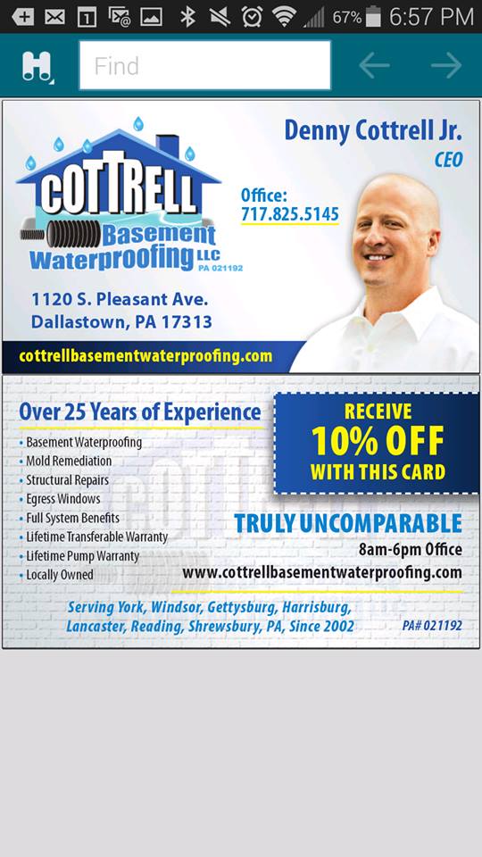 cottrell basement waterproofing Lancaster PA